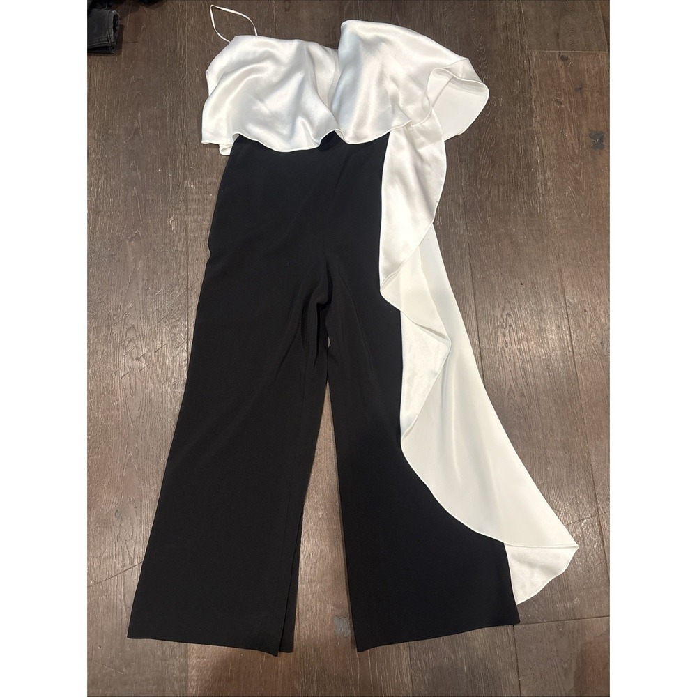 Mestiza Black-And-White Jumpsuit Size 2 Asymmetrical White Draping